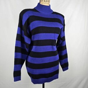 Vintage A' MILANO Bold Blue Black Stripe Turtleneck Sweater Size M